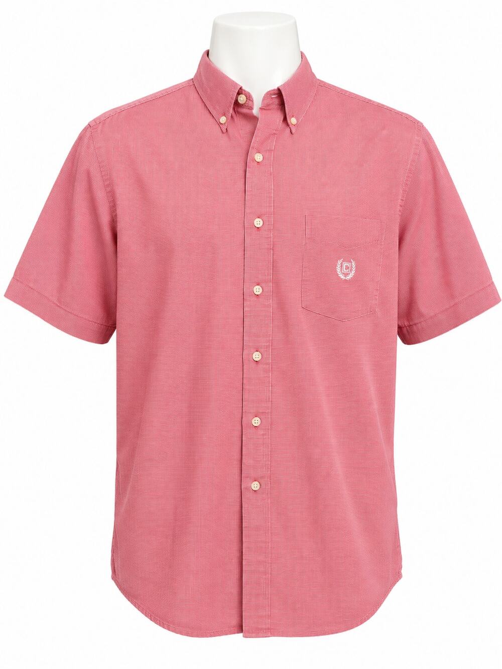 Chaps Mens Red Micro Check Button Down Short Sleeve Preppy Shirt Size L